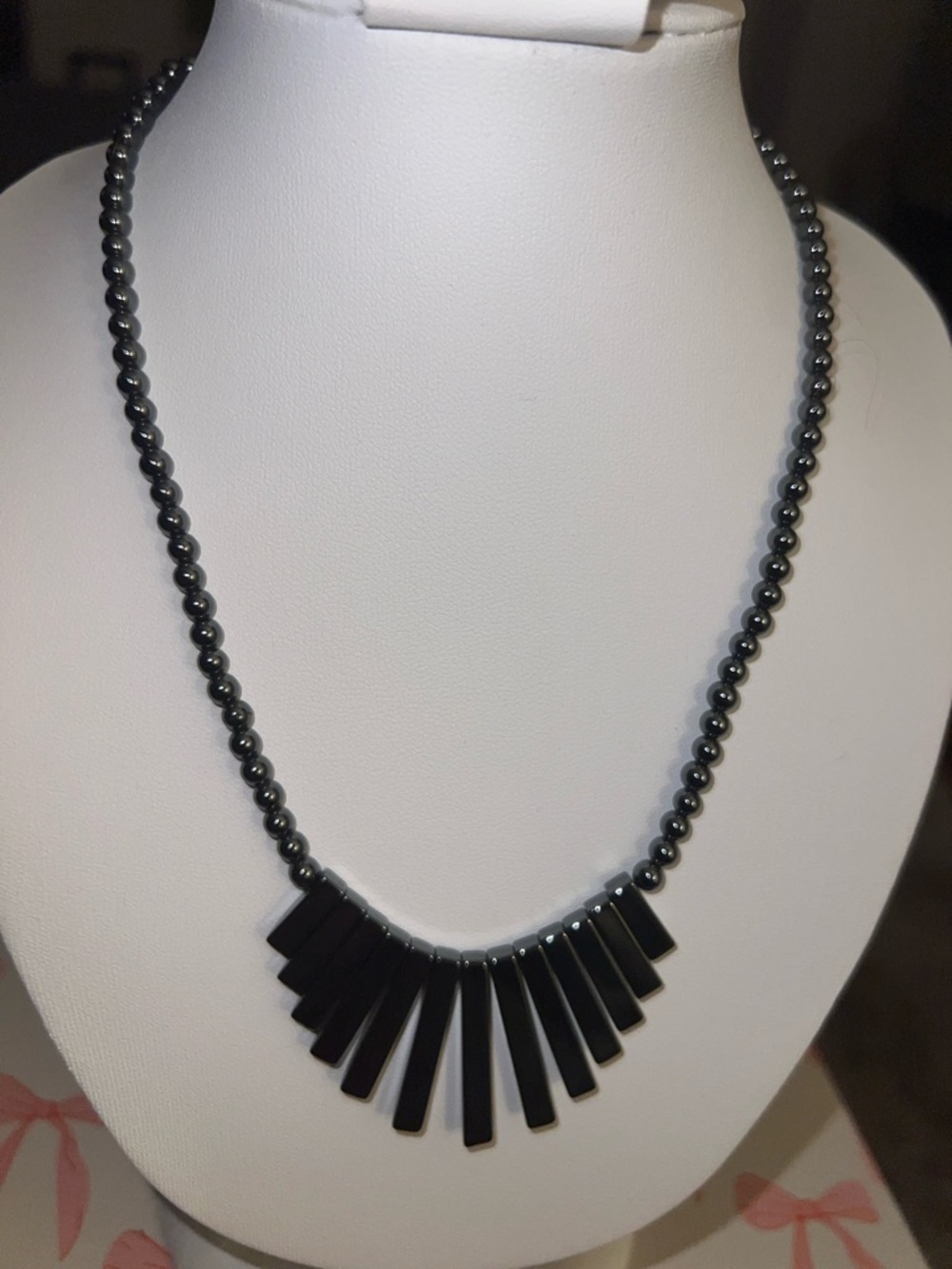 Black Hematite Graduated Bar Necklace - Women